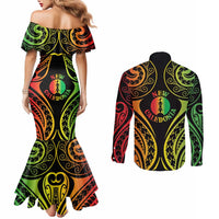 New Caledonia Day Couples Matching Mermaid Dress and Long Sleeve Button Shirt Polynesian Curves Reggae Color LT05 - Polynesian Pride