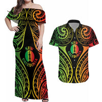 New Caledonia Day Couples Matching Off Shoulder Maxi Dress and Hawaiian Shirt Polynesian Curves Reggae Color LT05 Reggae - Polynesian Pride