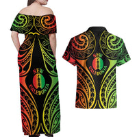 New Caledonia Day Couples Matching Off Shoulder Maxi Dress and Hawaiian Shirt Polynesian Curves Reggae Color LT05 - Polynesian Pride