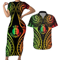New Caledonia Day Couples Matching Short Sleeve Bodycon Dress and Hawaiian Shirt Polynesian Curves Reggae Color LT05 Reggae - Polynesian Pride