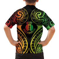 New Caledonia Day Family Matching Off The Shoulder Long Sleeve Dress and Hawaiian Shirt Polynesian Curves Reggae Color LT05 - Polynesian Pride