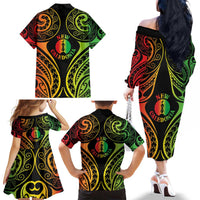 New Caledonia Day Family Matching Off The Shoulder Long Sleeve Dress and Hawaiian Shirt Polynesian Curves Reggae Color LT05 - Polynesian Pride