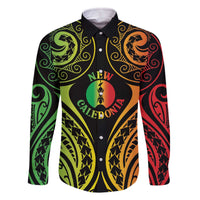 New Caledonia Day Family Matching Off The Shoulder Long Sleeve Dress and Hawaiian Shirt Polynesian Curves Reggae Color LT05 Dad's Shirt - Long Sleeve Reggae - Polynesian Pride
