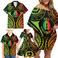 New Caledonia Day Family Matching Off Shoulder Short Dress and Hawaiian Shirt Polynesian Curves Reggae Color LT05 - Polynesian Pride