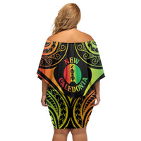 New Caledonia Day Family Matching Off Shoulder Short Dress and Hawaiian Shirt Polynesian Curves Reggae Color LT05 - Polynesian Pride
