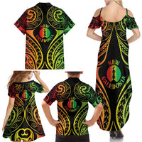 New Caledonia Day Family Matching Summer Maxi Dress and Hawaiian Shirt Polynesian Curves Reggae Color LT05 - Polynesian Pride