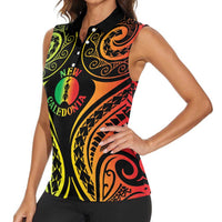New Caledonia Day Women Sleeveless Polo Shirt Polynesian Curves Reggae Color LT05 - Polynesian Pride