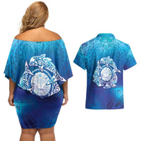 Marshall Islands Manit Day Couples Matching Off Shoulder Short Dress and Hawaiian Shirt Tribal Dolphin With Marshall Seal LT05 - Polynesian Pride