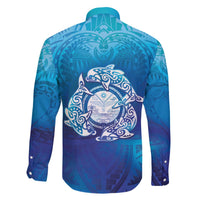 Marshall Islands Manit Day Family Matching Off The Shoulder Long Sleeve Dress and Hawaiian Shirt Tribal Dolphin With Marshall Seal LT05 - Polynesian Pride