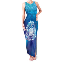 Marshall Islands Manit Day Family Matching Tank Maxi Dress and Hawaiian Shirt Tribal Dolphin With Marshall Seal LT05 Mom's Dress Blue - Polynesian Pride
