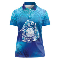 Marshall Islands Manit Day Women Polo Shirt Tribal Dolphin With Marshall Seal - Polynesian Pride