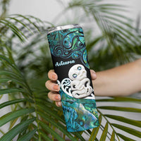 Personalized Aotearoa New Zealand Skinny Tumbler Paua Shell Fern Koru With Maori Hei Tiki LT05 - Polynesian Pride