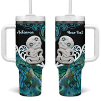 Personalized Aotearoa New Zealand Tumbler With Handle Paua Shell Fern Koru With Maori Hei Tiki LT05 One Size: 40 oz Green - Polynesian Pride