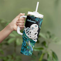 Personalized Aotearoa New Zealand Tumbler With Handle Paua Shell Fern Koru With Maori Hei Tiki LT05 - Polynesian Pride
