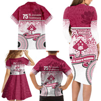 Adi Cakobau School Family Matching Long Sleeve Bodycon Dress and Hawaiian Shirt 75th Anniversary LT05 - Polynesian Pride