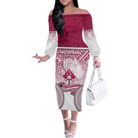 Adi Cakobau School Family Matching Off Shoulder Long Sleeve Dress and Hawaiian Shirt 75th Anniversary LT05 Mom's Dress Pink - Polynesian Pride
