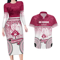 Personalized Adi Cakobau School Couples Matching Long Sleeve Bodycon Dress and Hawaiian Shirt With Fijian Tapa Pattern LT05 Pink - Polynesian Pride
