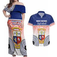 Personalized Marist Brothers High School Couples Matching Off Shoulder Maxi Dress and Hawaiian Shirt With Fijian Tapa Pattern LT05 Blue - Polynesian Pride