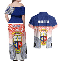 Personalized Marist Brothers High School Couples Matching Off Shoulder Maxi Dress and Hawaiian Shirt With Fijian Tapa Pattern LT05 - Polynesian Pride
