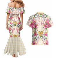 Hawaii Palaka Couples Matching Mermaid Dress and Hawaiian Shirt Yellow Tribal Pattern With Tropical Flowers LT05 - Polynesian Pride