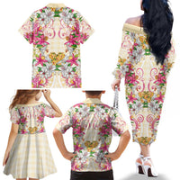Hawaii Palaka Family Matching Off The Shoulder Long Sleeve Dress and Hawaiian Shirt Yellow Tribal Pattern With Tropical Flowers LT05 - Polynesian Pride