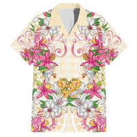 Hawaii Palaka Family Matching Off The Shoulder Long Sleeve Dress and Hawaiian Shirt Yellow Tribal Pattern With Tropical Flowers LT05 Dad's Shirt - Short Sleeve Yellow - Polynesian Pride