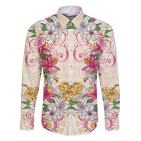 Hawaii Palaka Family Matching Off The Shoulder Long Sleeve Dress and Hawaiian Shirt Yellow Tribal Pattern With Tropical Flowers LT05 Dad's Shirt - Long Sleeve Yellow - Polynesian Pride