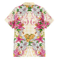 Hawaii Palaka Family Matching Off Shoulder Maxi Dress and Hawaiian Shirt Yellow Tribal Pattern With Tropical Flowers LT05 - Polynesian Pride