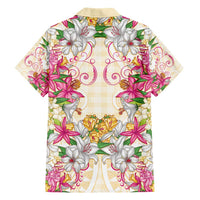 Hawaii Palaka Family Matching Short Sleeve Bodycon Dress and Hawaiian Shirt Yellow Tribal Pattern With Tropical Flowers LT05 - Polynesian Pride