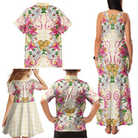 Hawaii Palaka Family Matching Tank Maxi Dress and Hawaiian Shirt Yellow Tribal Pattern With Tropical Flowers LT05 - Polynesian Pride