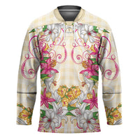 Hawaii Palaka Hockey Jersey Yellow Tribal Pattern With Tropical Flowers - Polynesian Pride