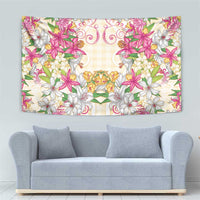 Hawaii Palaka Tapestry Yellow Tribal Pattern With Tropical Flowers - Polynesian Pride