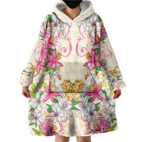 Hawaii Palaka Wearable Blanket Hoodie Yellow Tribal Pattern With Tropical Flowers - Polynesian Pride