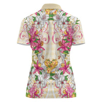 Hawaii Palaka Women Polo Shirt Yellow Tribal Pattern With Tropical Flowers - Polynesian Pride