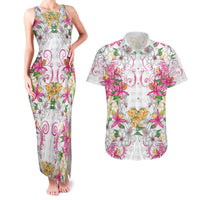 Hawaii Palaka Couples Matching Tank Maxi Dress and Hawaiian Shirt White Tribal Pattern With Tropical Flowers LT05 White - Polynesian Pride