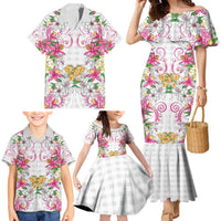 Hawaii Palaka Family Matching Mermaid Dress and Hawaiian Shirt White Tribal Pattern With Tropical Flowers LT05 - Polynesian Pride