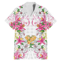 Hawaii Palaka Family Matching Mermaid Dress and Hawaiian Shirt White Tribal Pattern With Tropical Flowers LT05 Dad's Shirt - Short Sleeve White - Polynesian Pride
