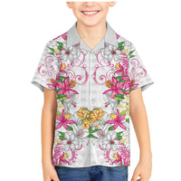 Hawaii Palaka Family Matching Mermaid Dress and Hawaiian Shirt White Tribal Pattern With Tropical Flowers LT05 Son's Shirt White - Polynesian Pride