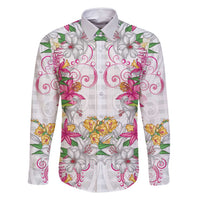 Hawaii Palaka Family Matching Off Shoulder Maxi Dress and Hawaiian Shirt White Tribal Pattern With Tropical Flowers LT05 Dad's Shirt - Long Sleeve White - Polynesian Pride