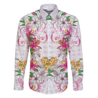 Hawaii Palaka Family Matching Puletasi and Hawaiian Shirt White Tribal Pattern With Tropical Flowers LT05 Dad's Shirt - Long Sleeve White - Polynesian Pride