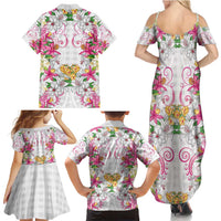 Hawaii Palaka Family Matching Summer Maxi Dress and Hawaiian Shirt White Tribal Pattern With Tropical Flowers LT05 - Polynesian Pride