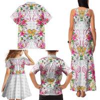 Hawaii Palaka Family Matching Tank Maxi Dress and Hawaiian Shirt White Tribal Pattern With Tropical Flowers LT05 - Polynesian Pride