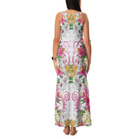 Hawaii Palaka Family Matching Tank Maxi Dress and Hawaiian Shirt White Tribal Pattern With Tropical Flowers LT05 - Polynesian Pride