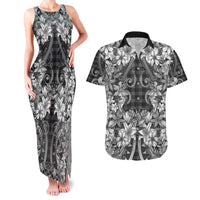 Hawaii Palaka Couples Matching Tank Maxi Dress and Hawaiian Shirt Black Tribal Pattern With Tropical Flowers LT05 Black - Polynesian Pride
