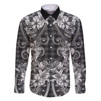 Hawaii Palaka Family Matching Off The Shoulder Long Sleeve Dress and Hawaiian Shirt Black Tribal Pattern With Tropical Flowers LT05 Dad's Shirt - Long Sleeve Black - Polynesian Pride