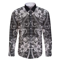 Hawaii Palaka Family Matching Short Sleeve Bodycon Dress and Hawaiian Shirt Black Tribal Pattern With Tropical Flowers LT05 Dad's Shirt - Long Sleeve Black - Polynesian Pride