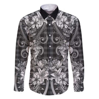 Hawaii Palaka Family Matching Summer Maxi Dress and Hawaiian Shirt Black Tribal Pattern With Tropical Flowers LT05 Dad's Shirt - Long Sleeve Black - Polynesian Pride