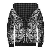 Hawaii Palaka Sherpa Hoodie Black Tribal Pattern With Tropical Flowers - Polynesian Pride