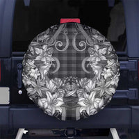 Hawaii Palaka Spare Tire Cover Black Tribal Pattern With Tropical Flowers - Polynesian Pride