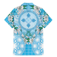 Hawaii Cyan Palaka Family Matching Mermaid Dress and Hawaiian Shirt With Tapa Pattern Tropical Flowers LT05 - Polynesian Pride